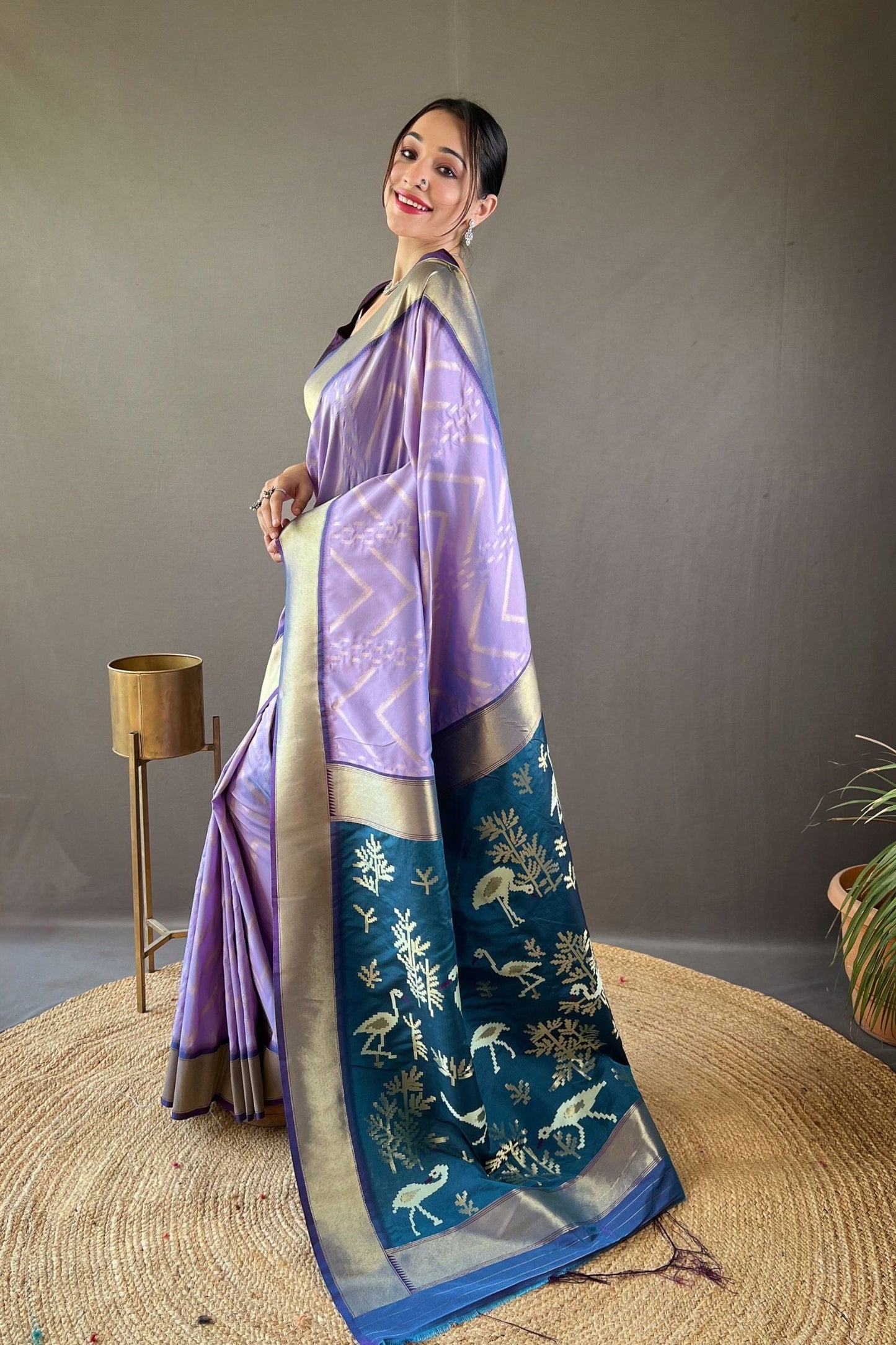 Lilac Zig Zag Zari Soft Silk Saree