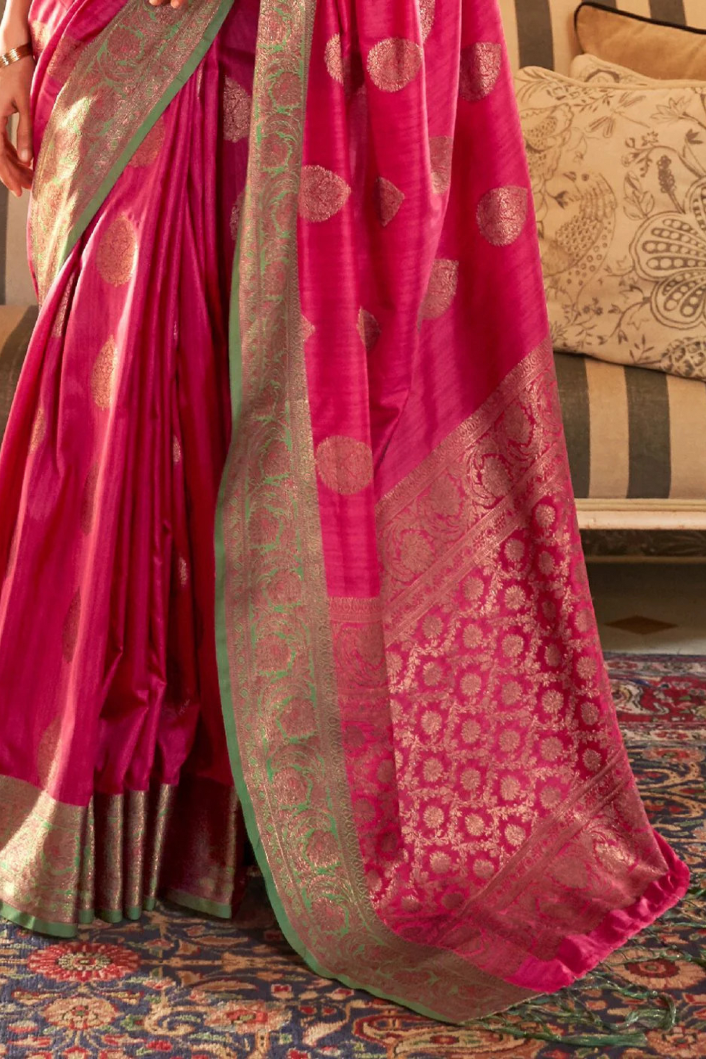 Punch Pink Banarasi Tussar Silk Saree with Designer Boder