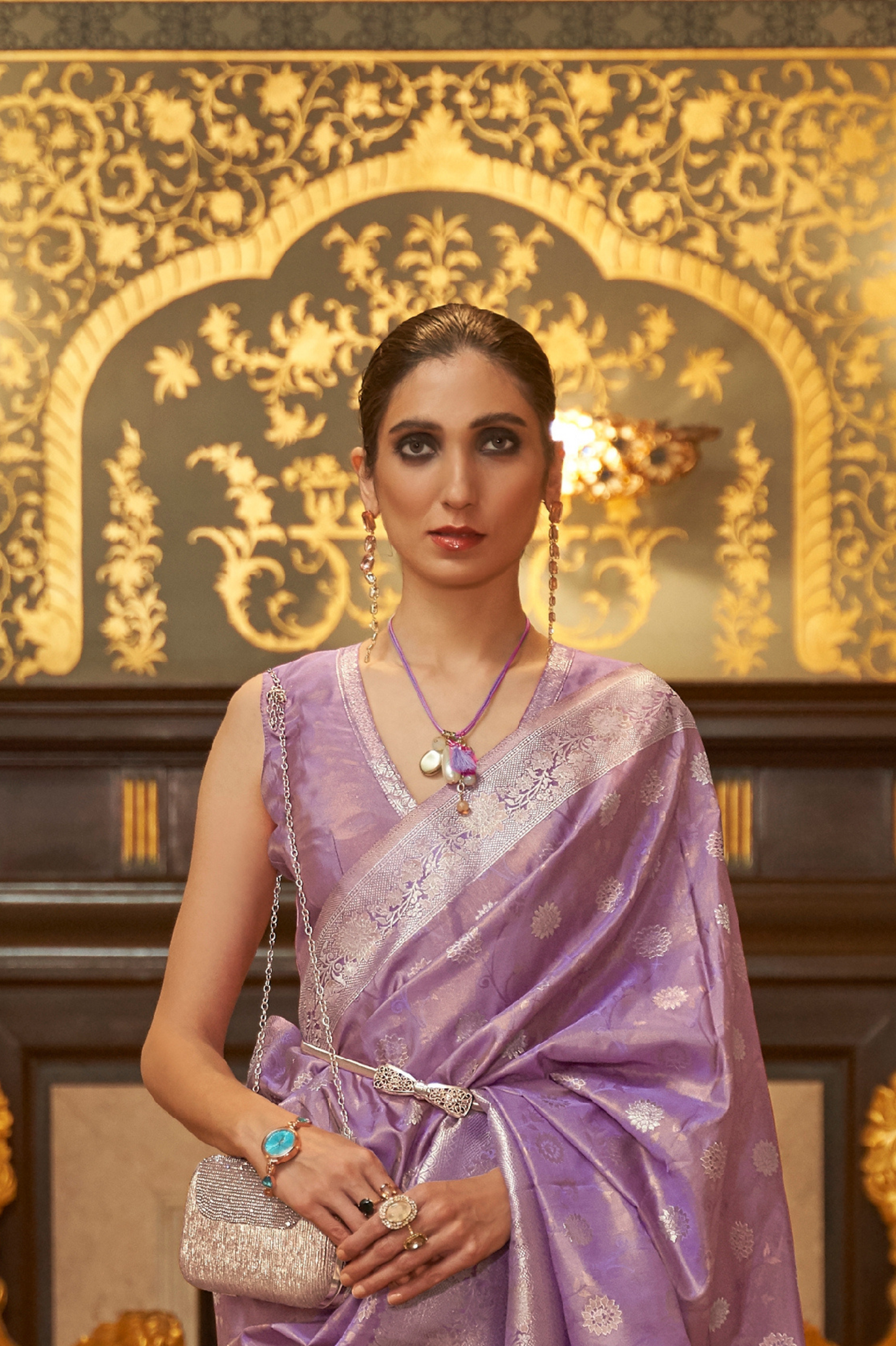 Pastel Purple Banarasi Handloom Silk Zari Woven Saree