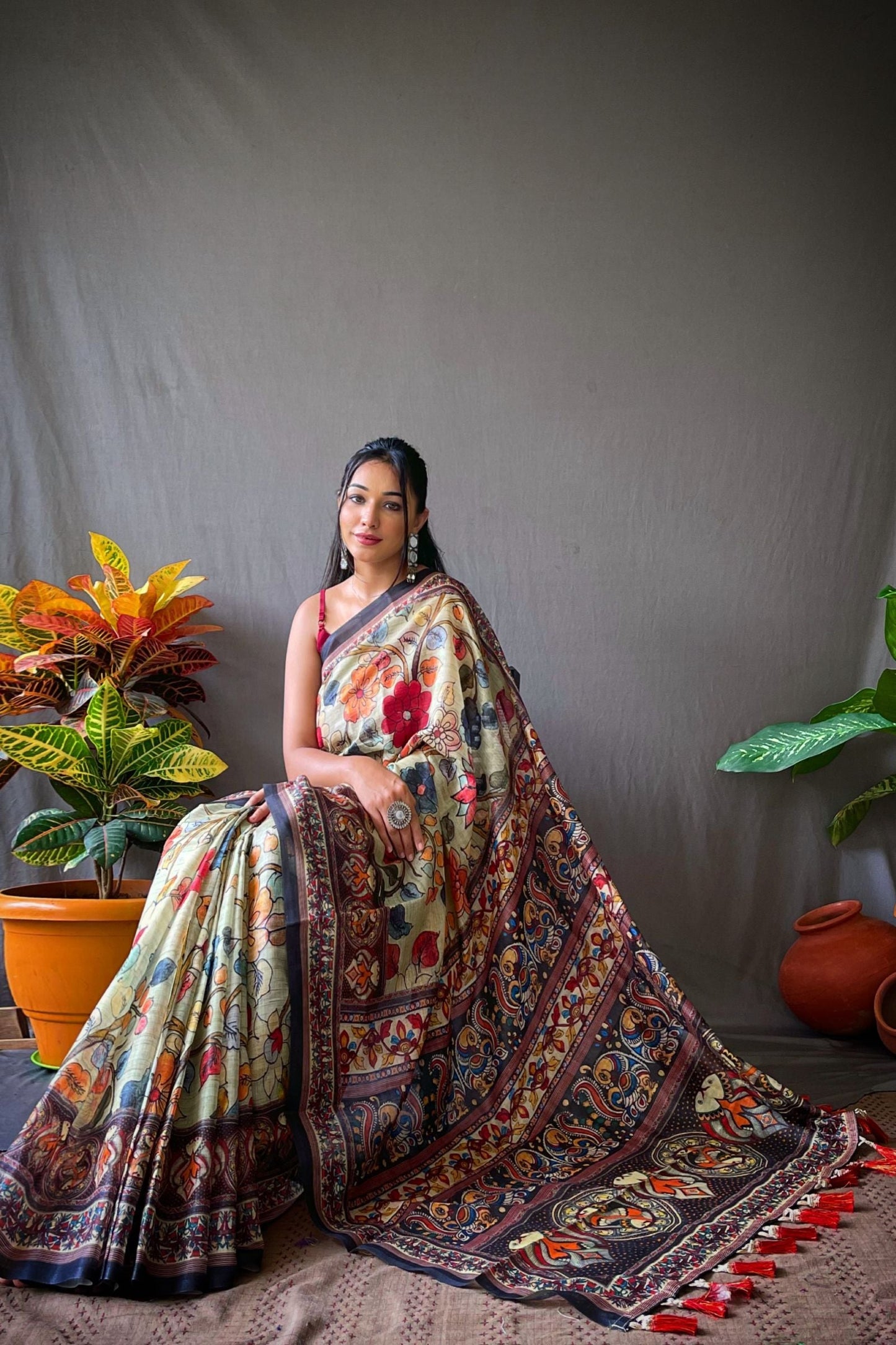 Mint Green Kalamkari Digital Printed Cotton Saree