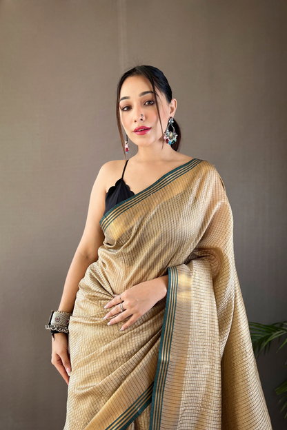 Golden Soft Silk Saree with Zari Work