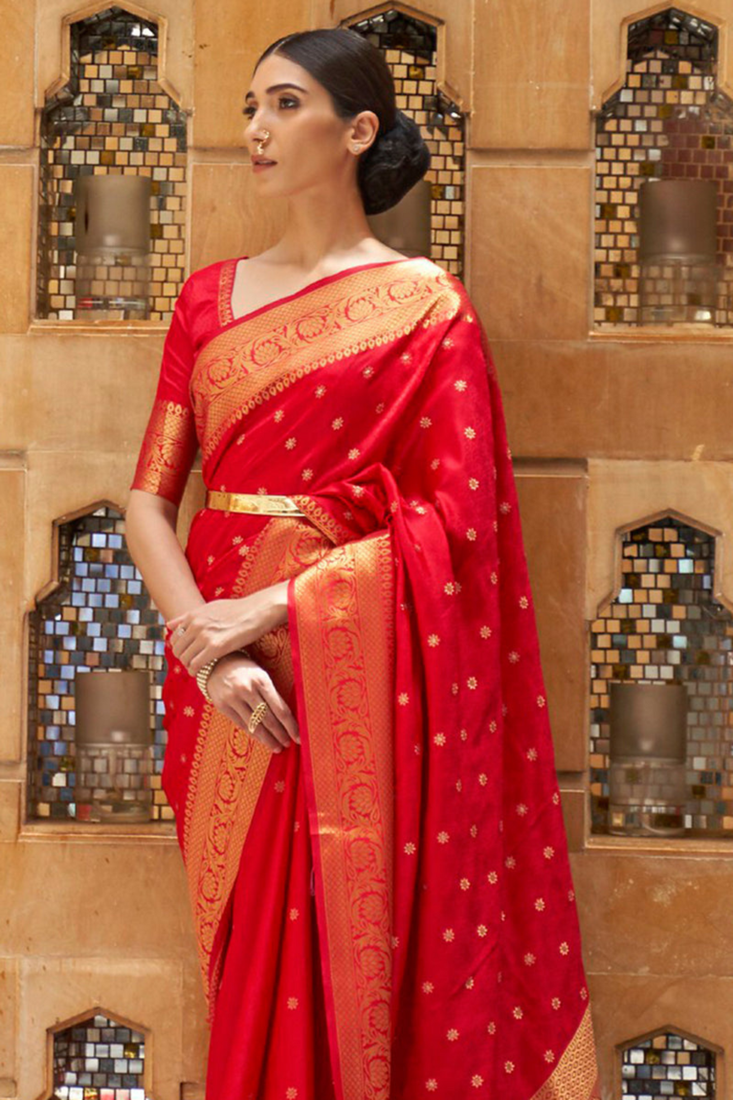 Red Pure Kanjivaram Soft Silk Saree with Zari Work
