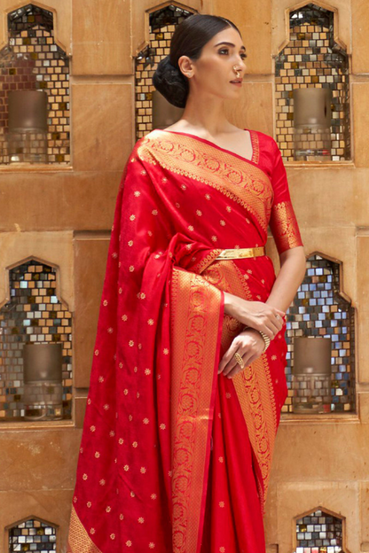 Red Pure Kanjivaram Soft Silk Saree with Zari Work