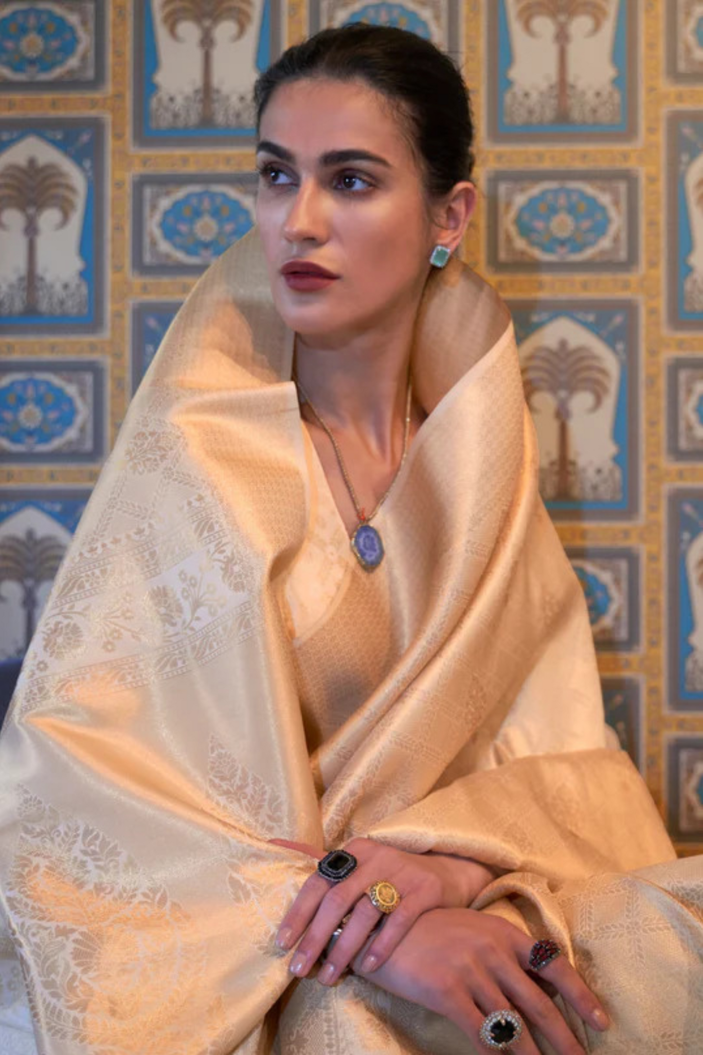 Buttermilk Beige Banarasi Royal Wedding Edition Silk Saree with Zari Work