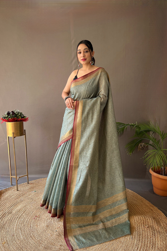 Dark Green Soft Silk Saree with Zari Work