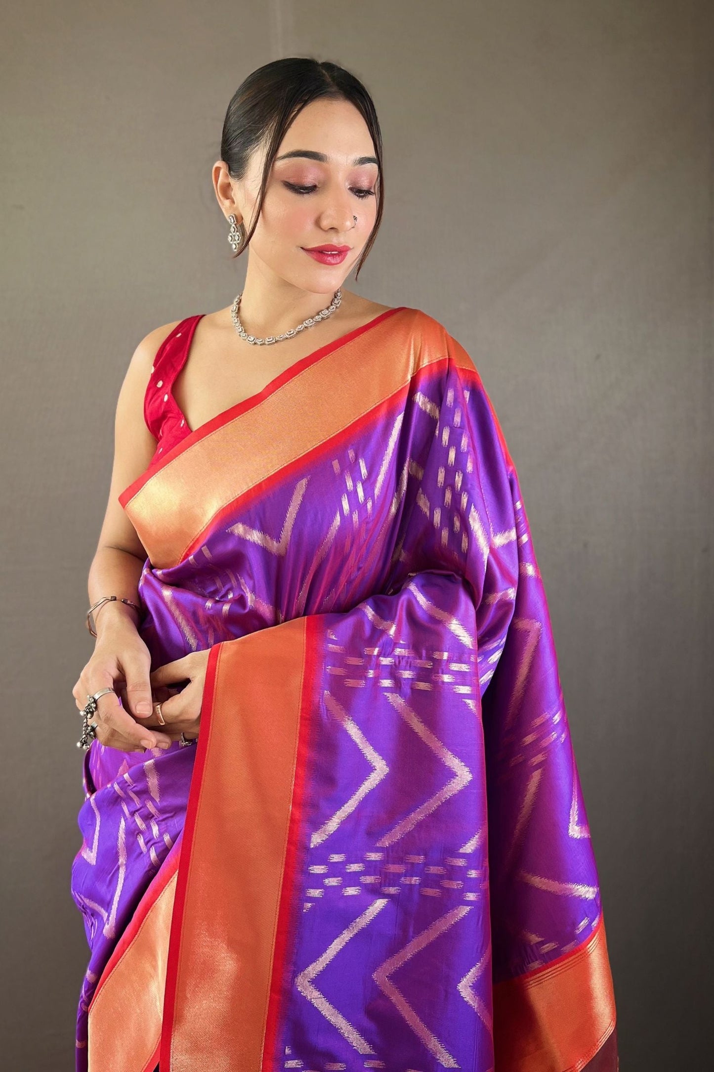 Violet Zig Zag Zari Soft Silk Saree