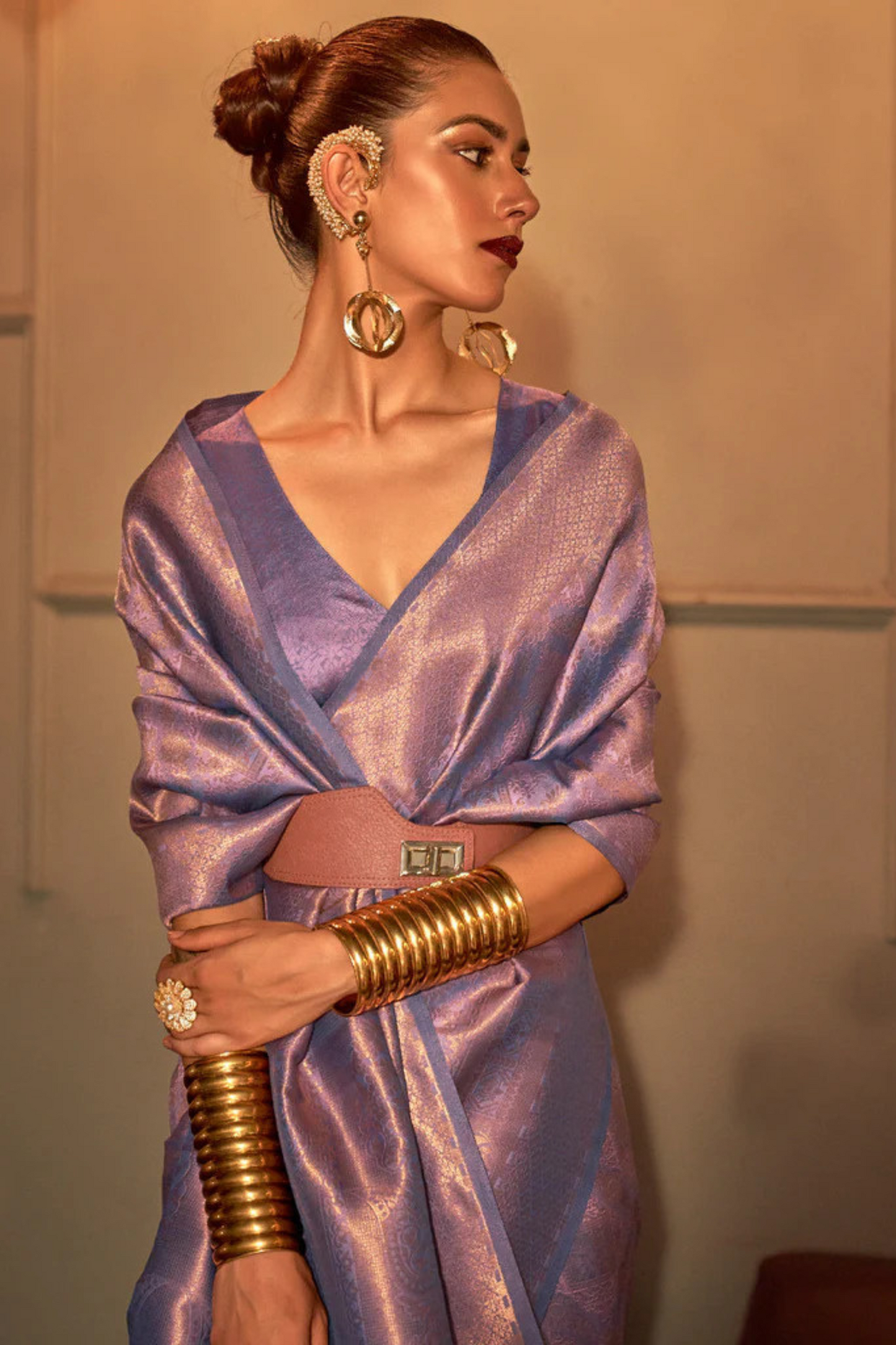 Orchid Purple Rich Banarasi Soft Silk Saree with Shimmer Zari Work