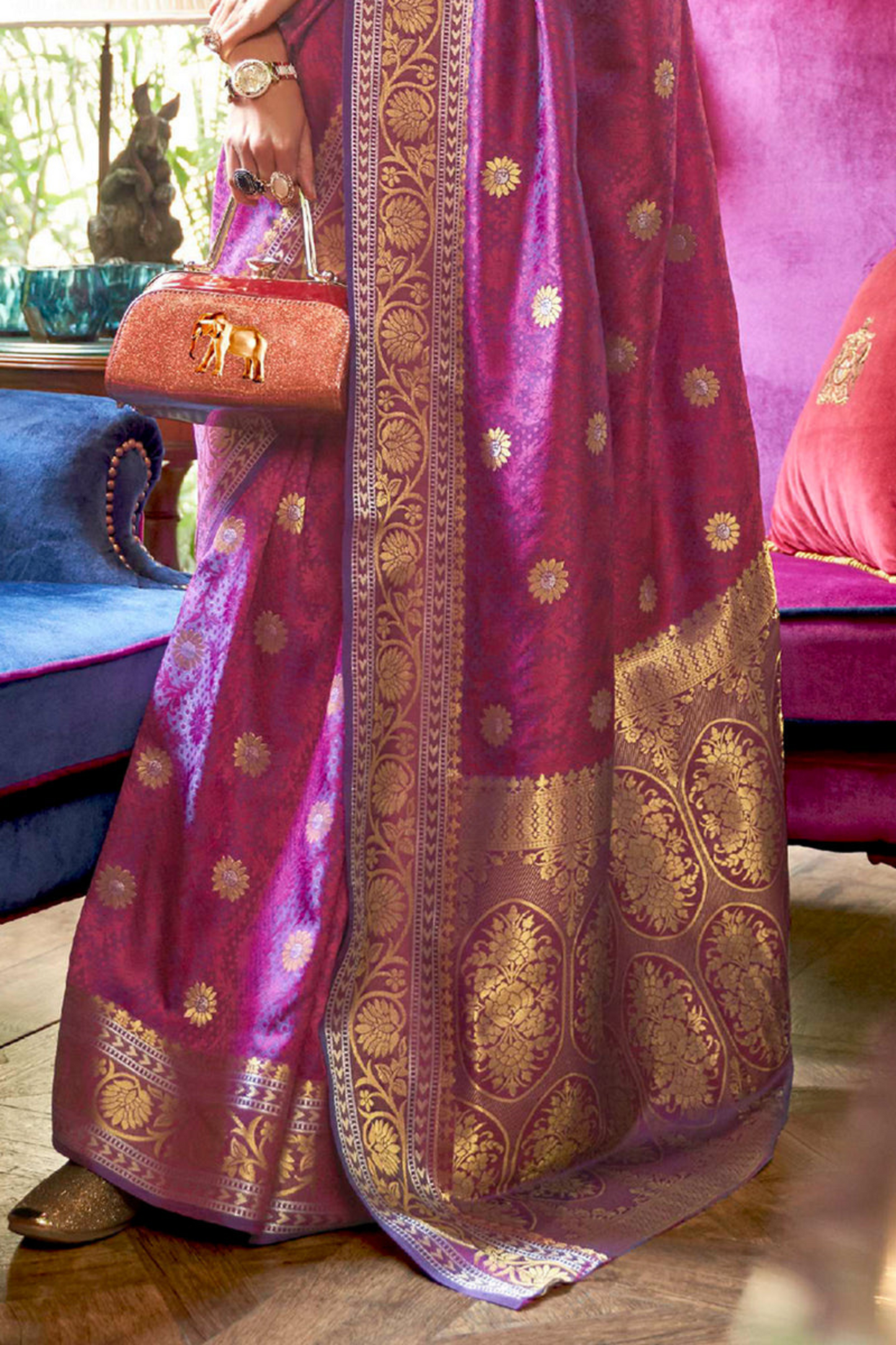 Magenta & Gold- Pure Banarasi Silk Saree with Handloom Weaving