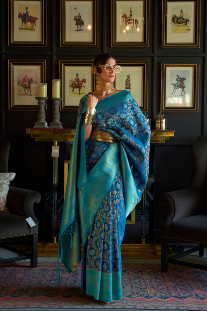 Royal Blue Pure Banarasi Katan Silk Saree with Handloom Weaving