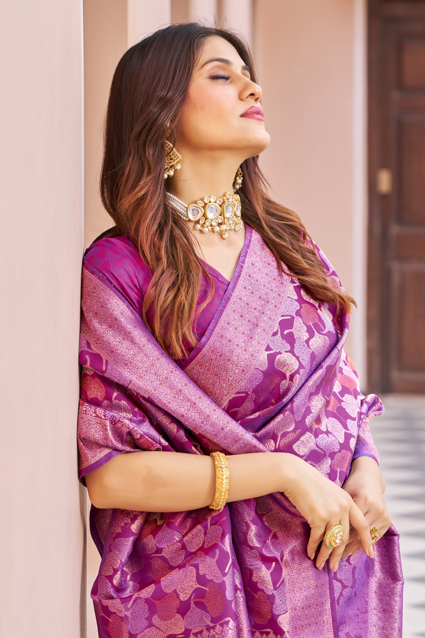 Mulberry Magenta Designer Banarasi Ethnic Soft Silk Saree with Zari Work
