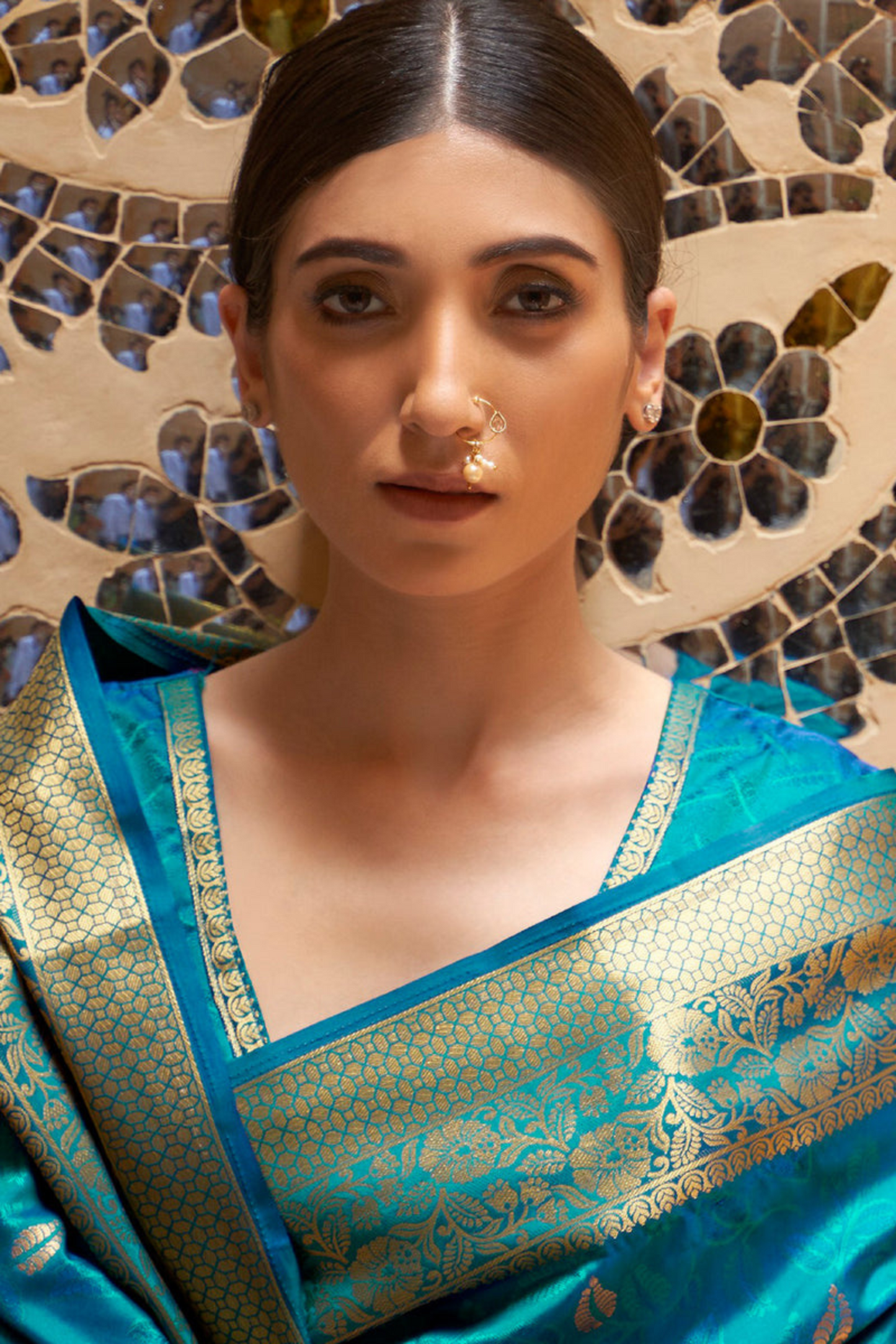 Teal Blue Pure Kanjivaram Soft Silk Saree with Zari Work