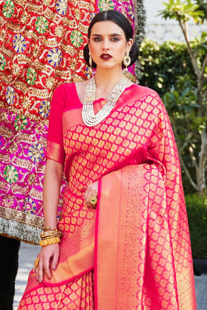 Peach Pink Banarasi Special Wedding Edition Silk Saree with Zari Work