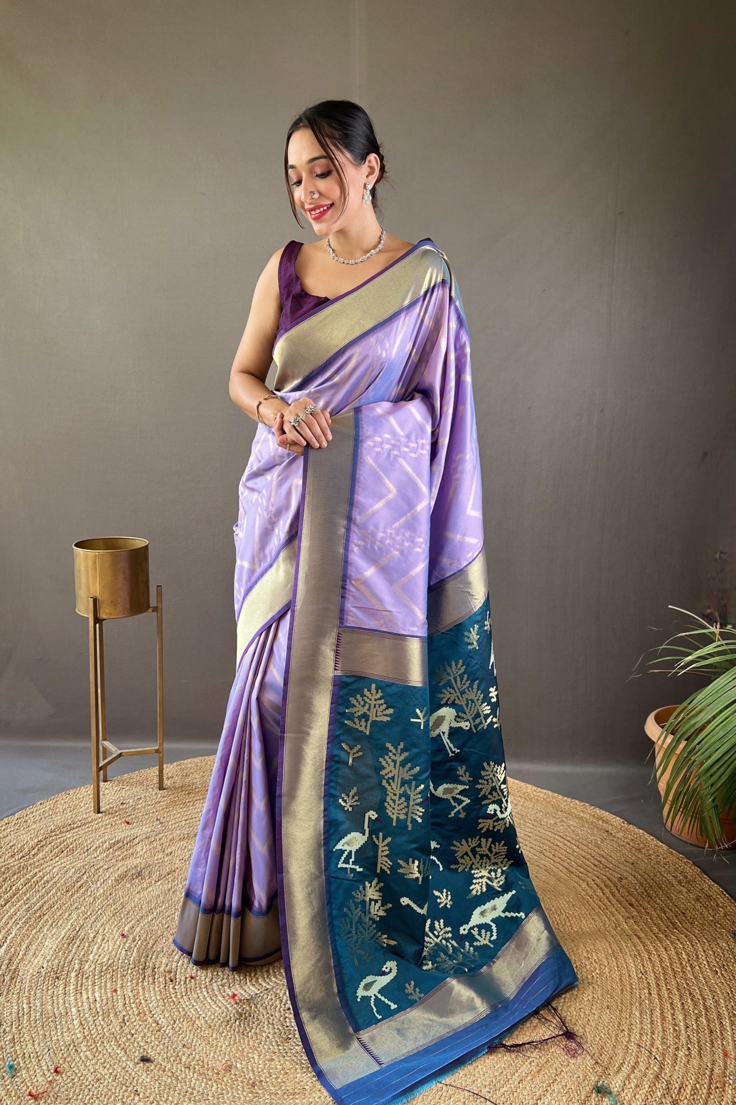 Lilac Zig Zag Zari Soft Silk Saree