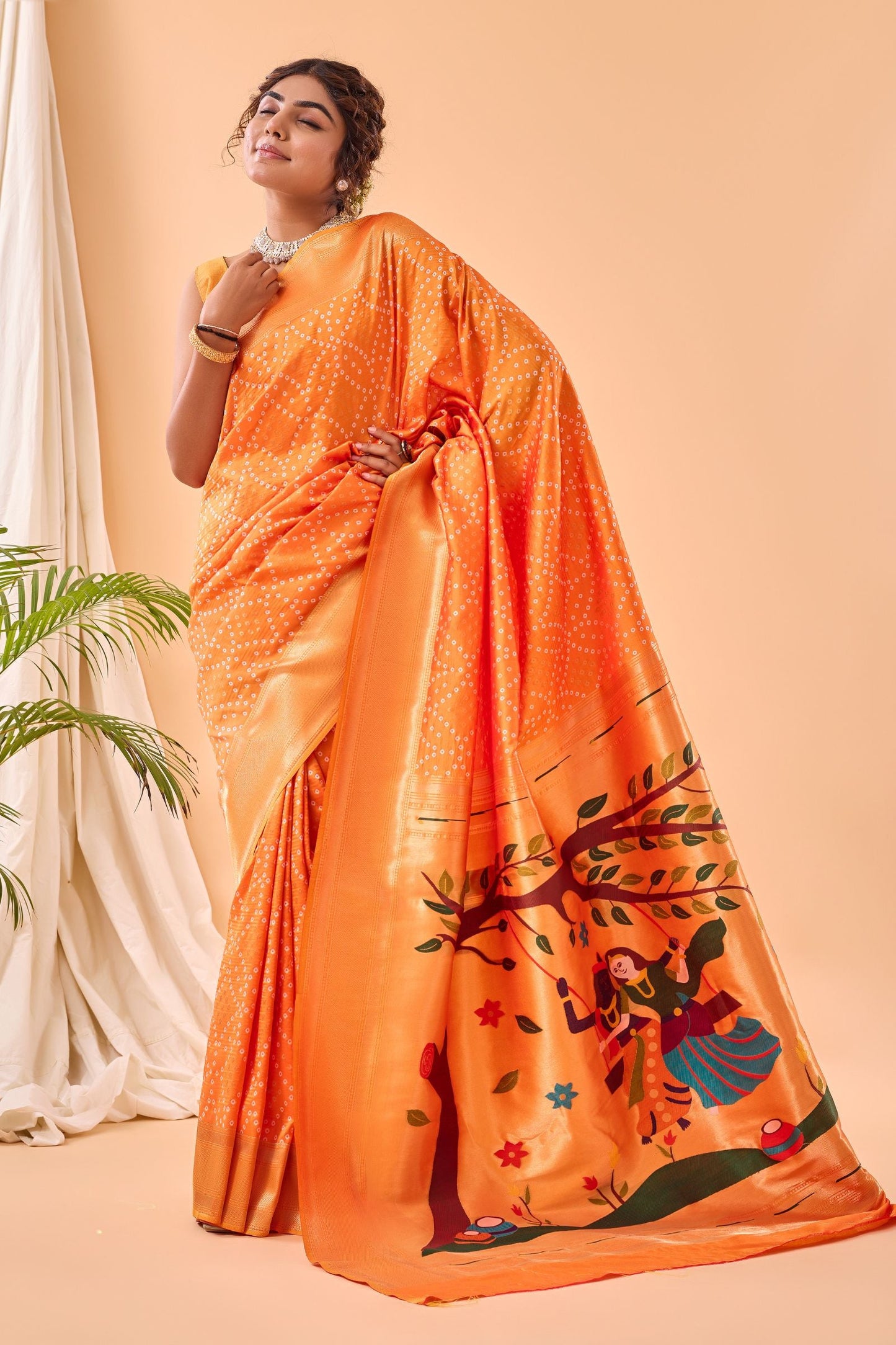 Chrome Yellow Bandhani Weaving Paithani Silk Saree