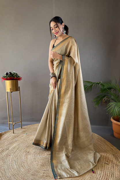Golden Soft Silk Saree with Zari Work