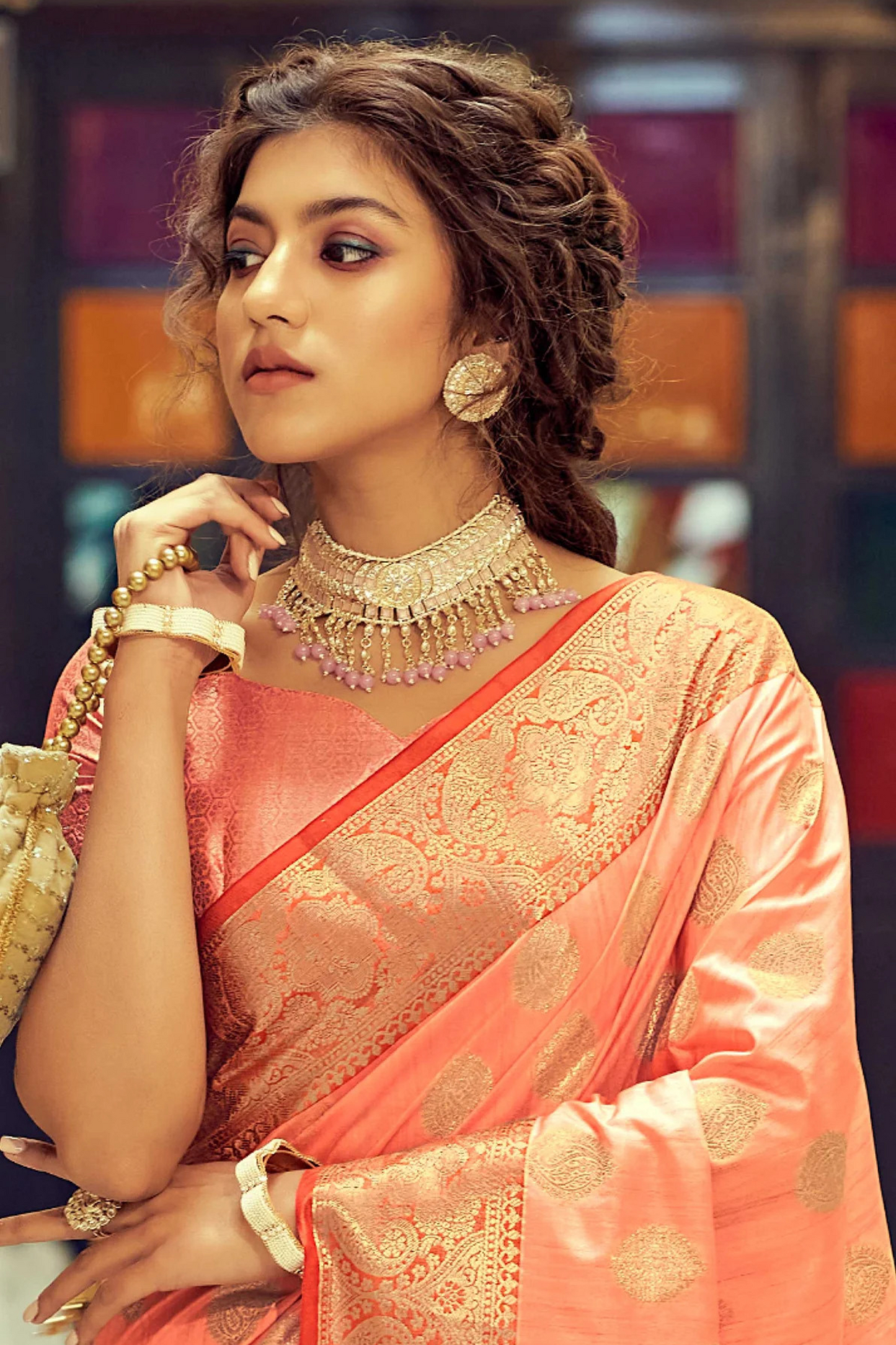 Apricot Orange Posh Banarasi Katan Soft Silk Saree with Rich Zari Border
