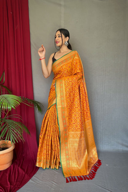 Chrome Yellow Meenakari Zari Weaving Patola Silk Saree