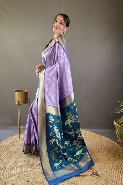 Lilac Zig Zag Zari Soft Silk Saree