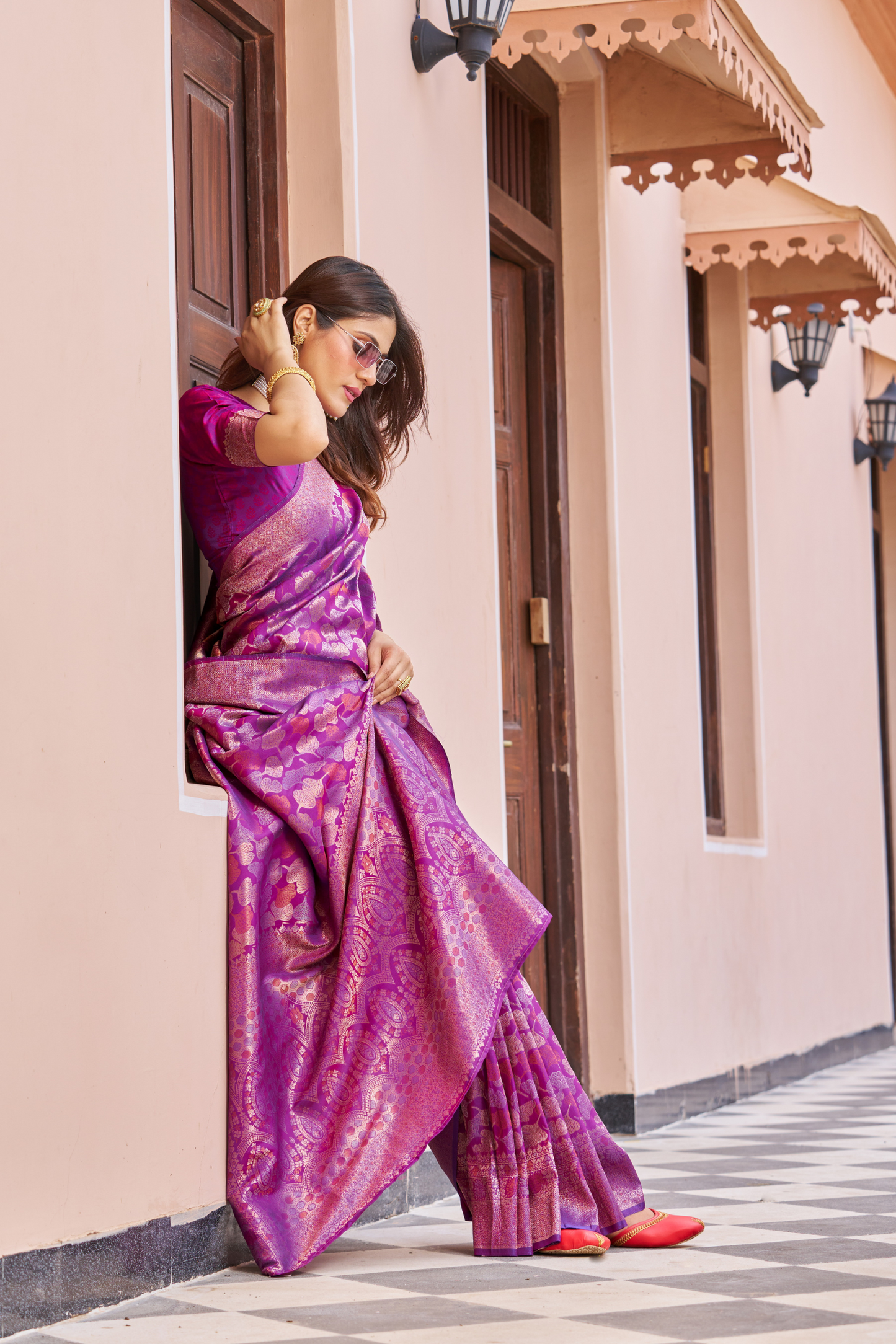 Mulberry Magenta Designer Banarasi Ethnic Soft Silk Saree with Zari Work