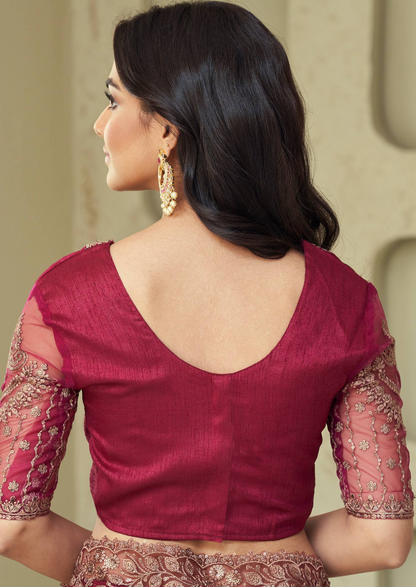 Wine Silk Pattern Saree With Embroidery Work