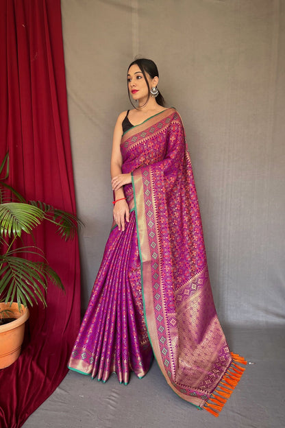 Fuchsia Meenakari Zari Weaving Patola Silk Saree