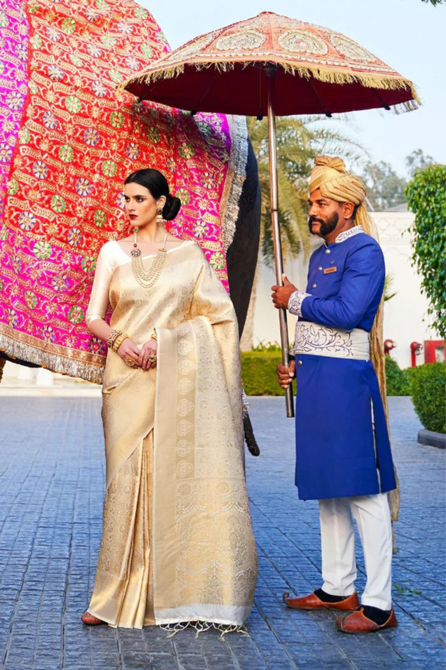 Golden White Banarasi Special Wedding Edition Silk Saree with Zari Work