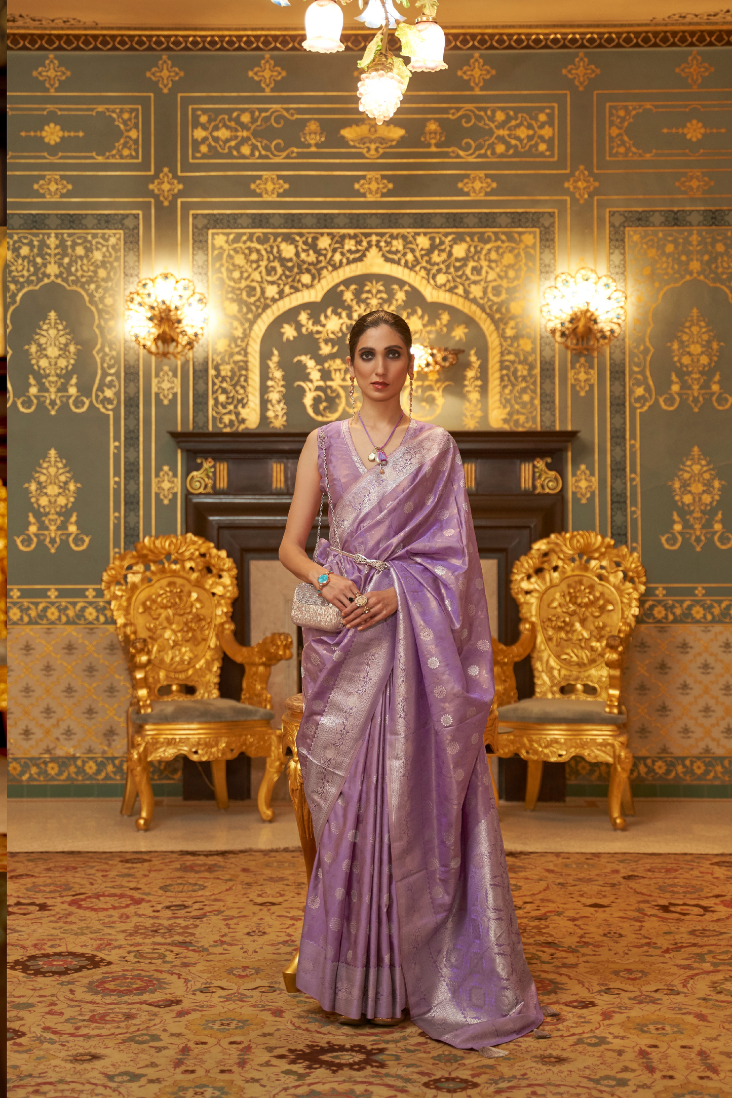 Pastel Purple Banarasi Handloom Silk Zari Woven Saree