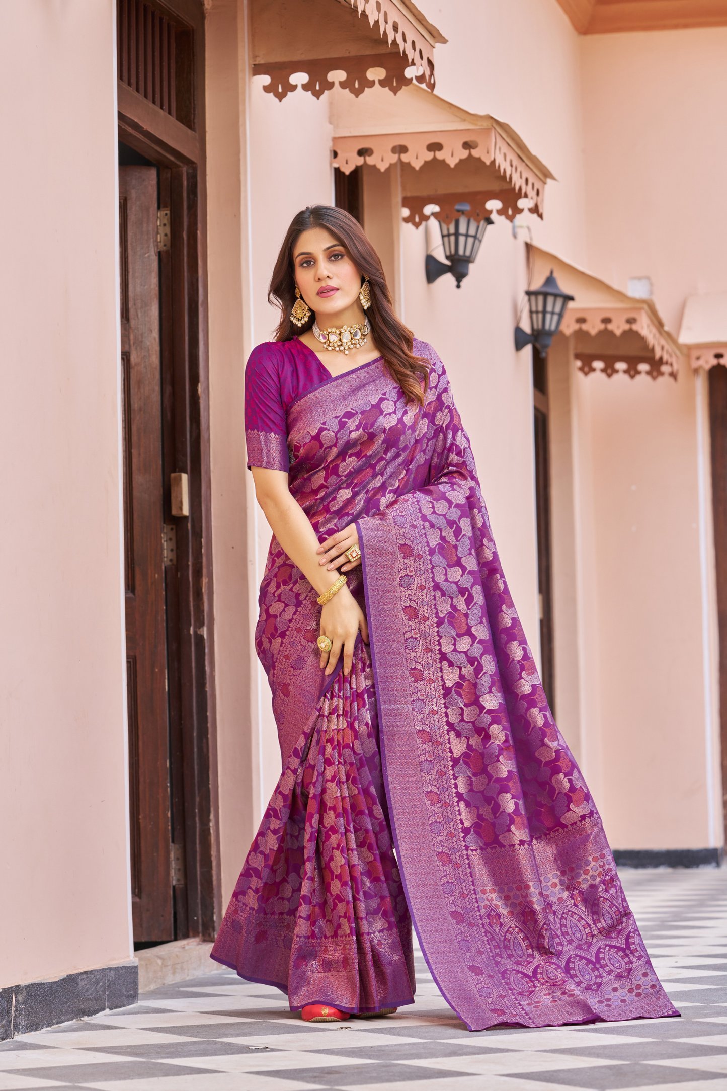 Mulberry Magenta Designer Banarasi Ethnic Soft Silk Saree with Zari Work