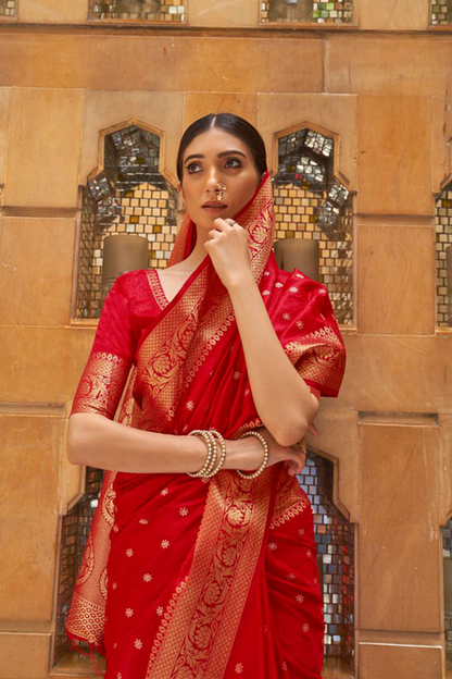 Red Pure Kanjivaram Soft Silk Saree with Zari Work