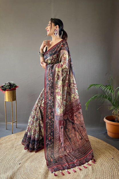 Pista Italian Digital Printed Cotton Saree