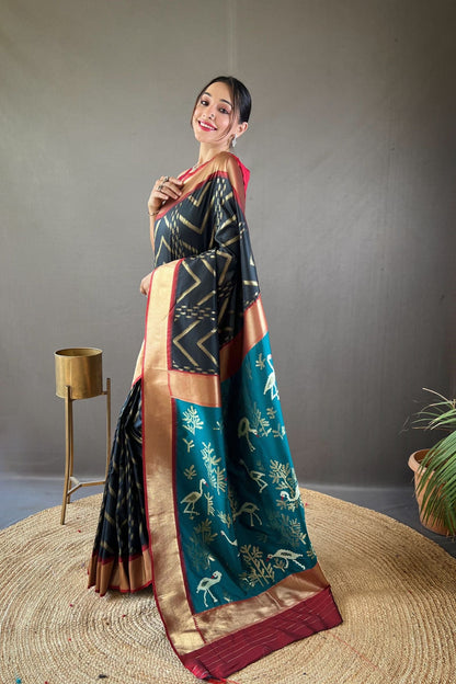 Steel Grey Zig Zag Zari Soft Silk Saree