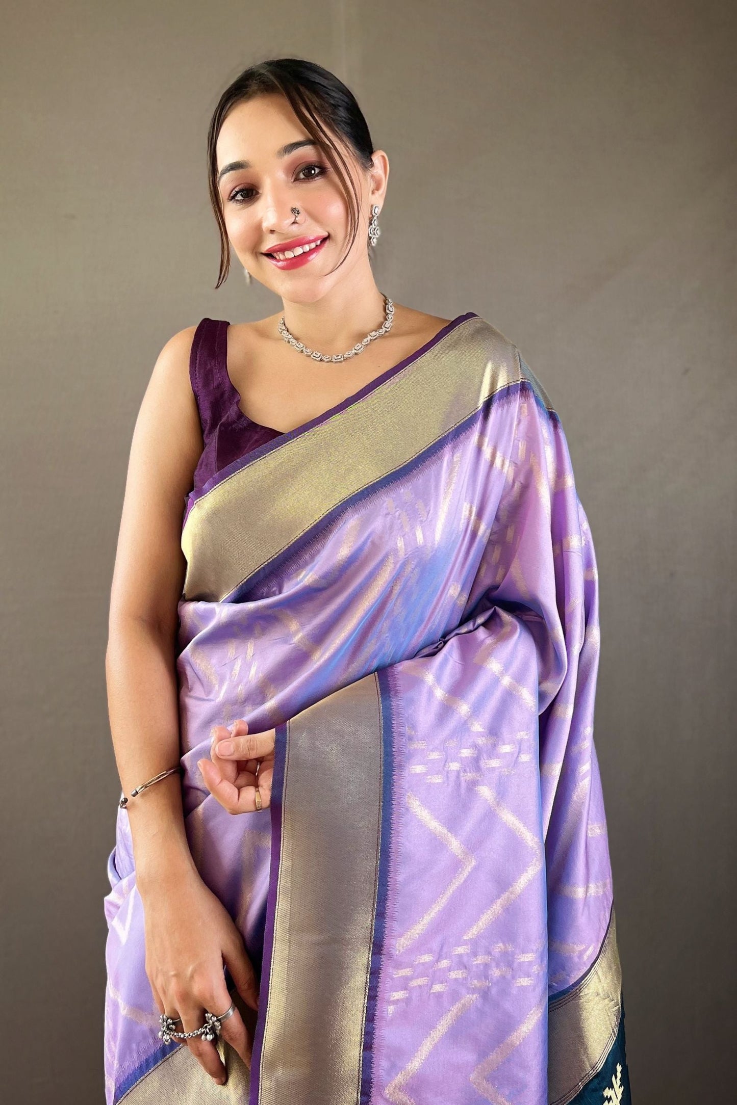 Lilac Zig Zag Zari Soft Silk Saree