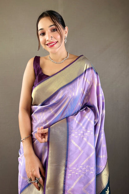 Lilac Zig Zag Zari Soft Silk Saree