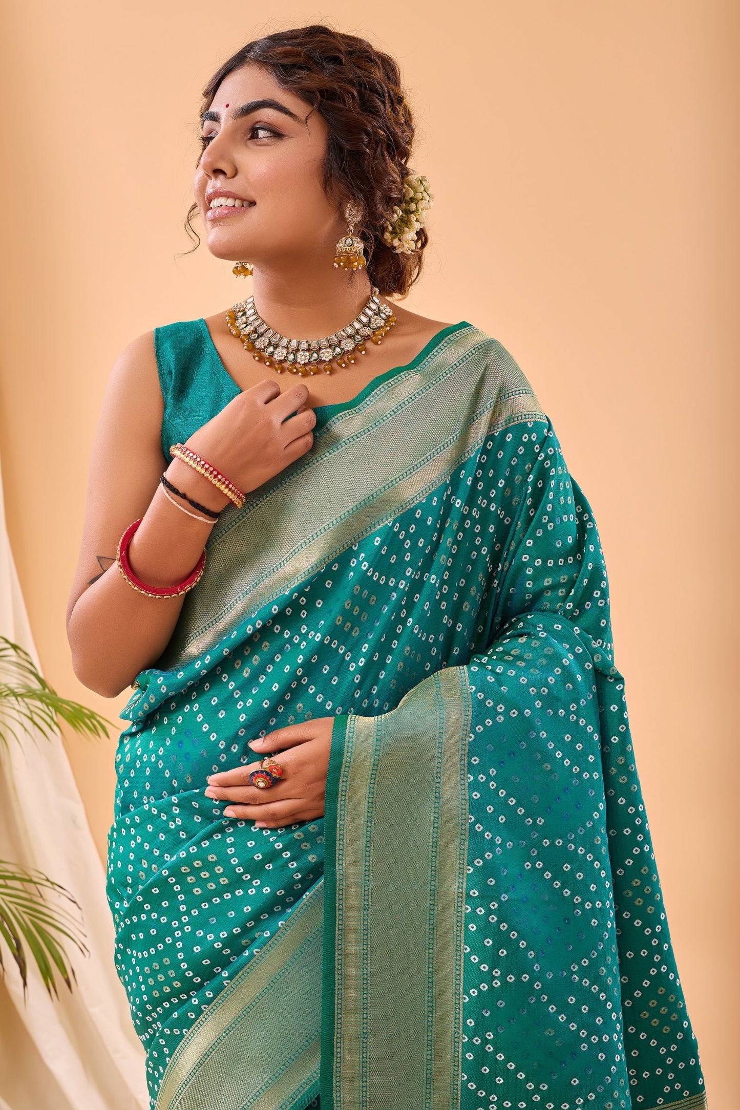 Rama Bandhani Weaving Paithani Silk Saree