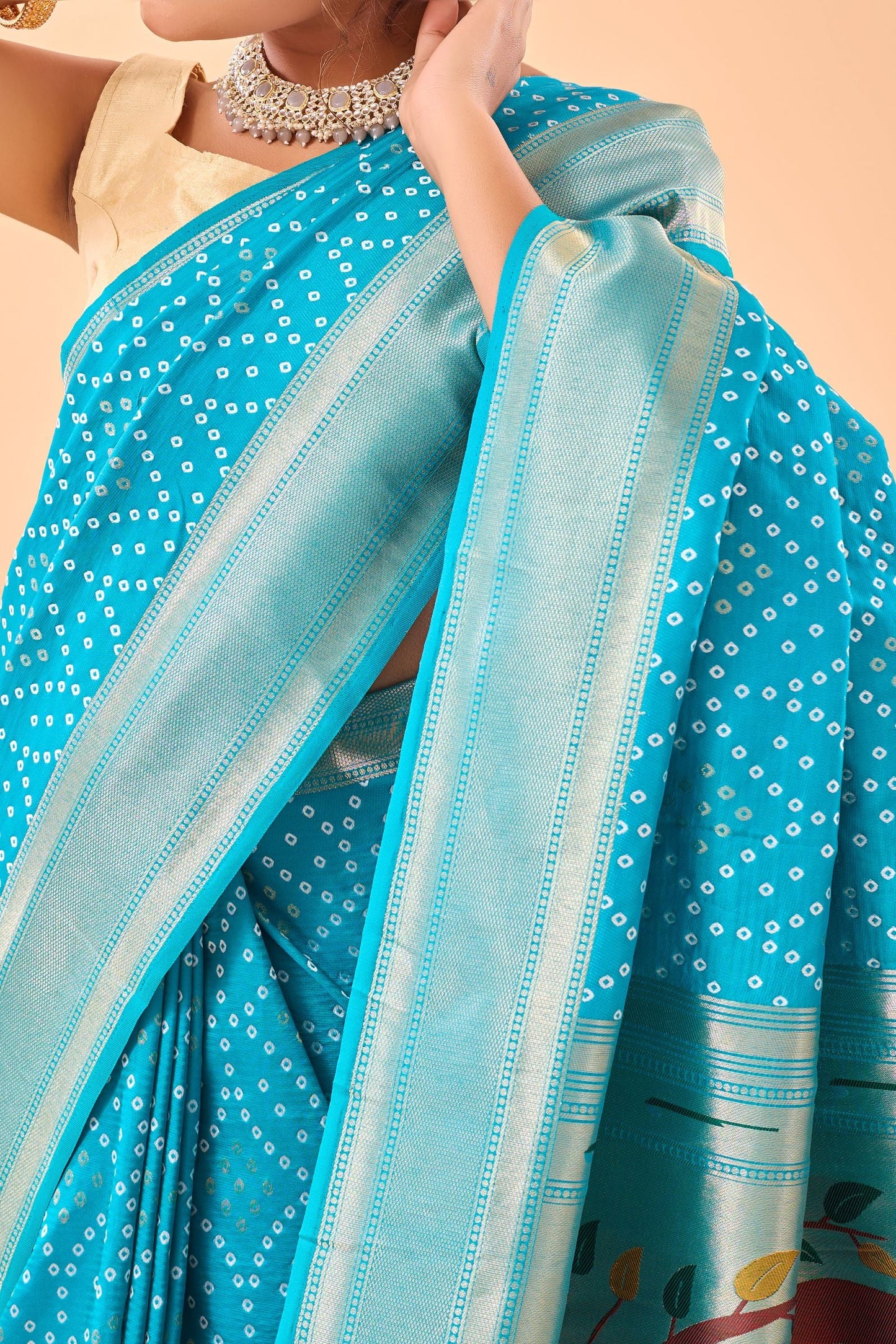 Sky Bandhani Weaving Paithani Silk Saree