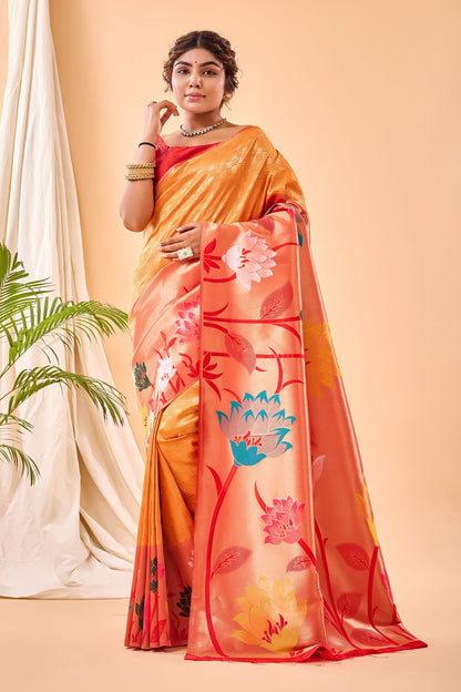 Chrome Yellow Paithani Silk Saree with Big Beautiful Border