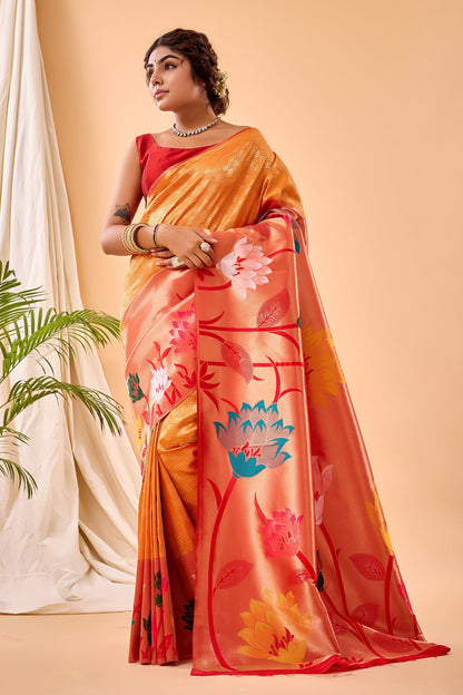Chrome Yellow Paithani Silk Saree with Big Beautiful Border