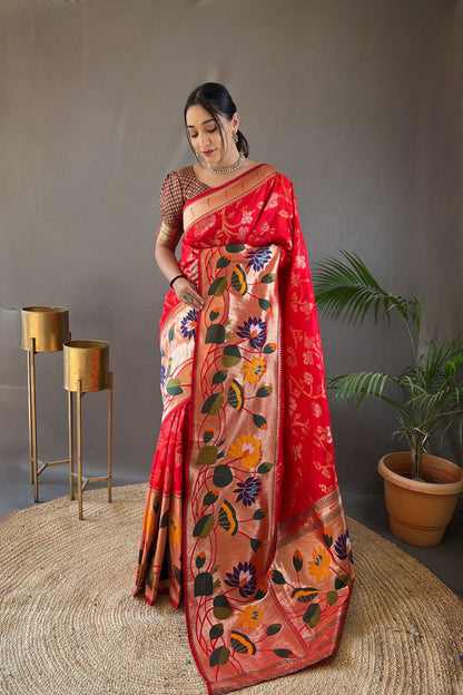 Red Soft Paithani Silk Saree with Traditional Patterns
