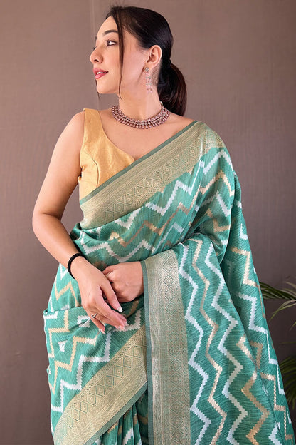 Summer Green Zari Woven Linen Cotton Silk Saree