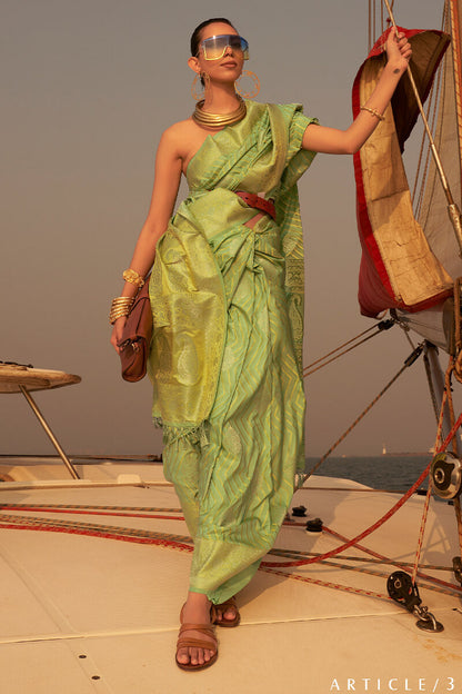 Tan Green Two Tone Banarasi Satin Silk Saree