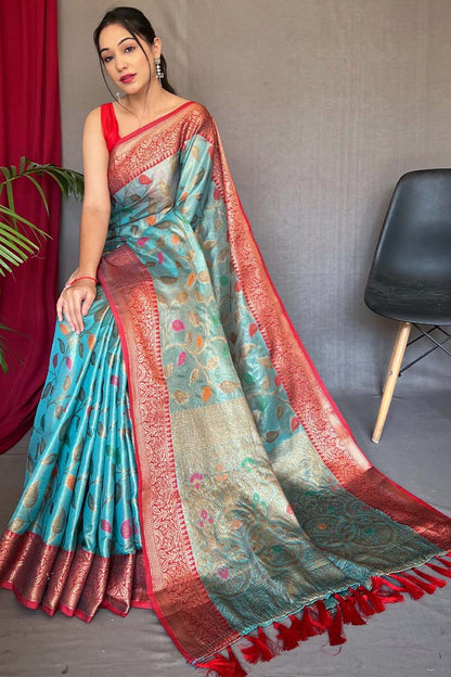 Tiffany Blue Banarasi Tissue Silk Saree