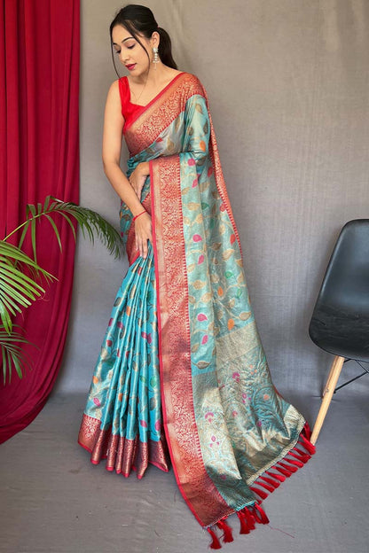 Tiffany Blue Banarasi Tissue Silk Saree