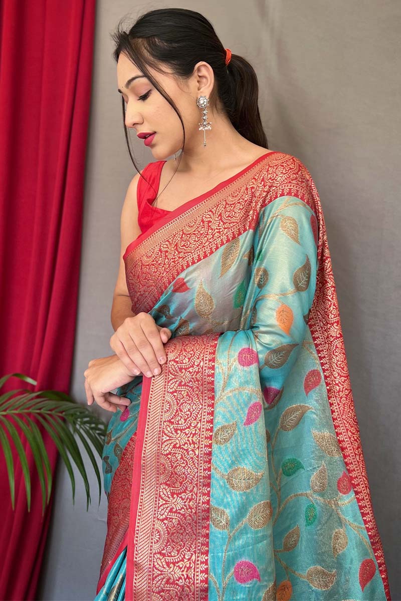 Tiffany Blue Banarasi Tissue Silk Saree