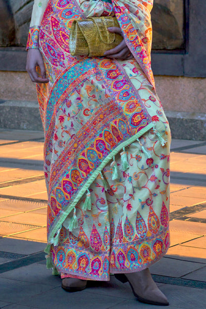 Tiffany Blue Kashmiri Weaving Organza Silk Saree