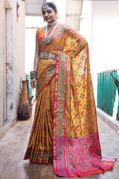 Turmeric Yellow Zari Woven Patola Silk Saree