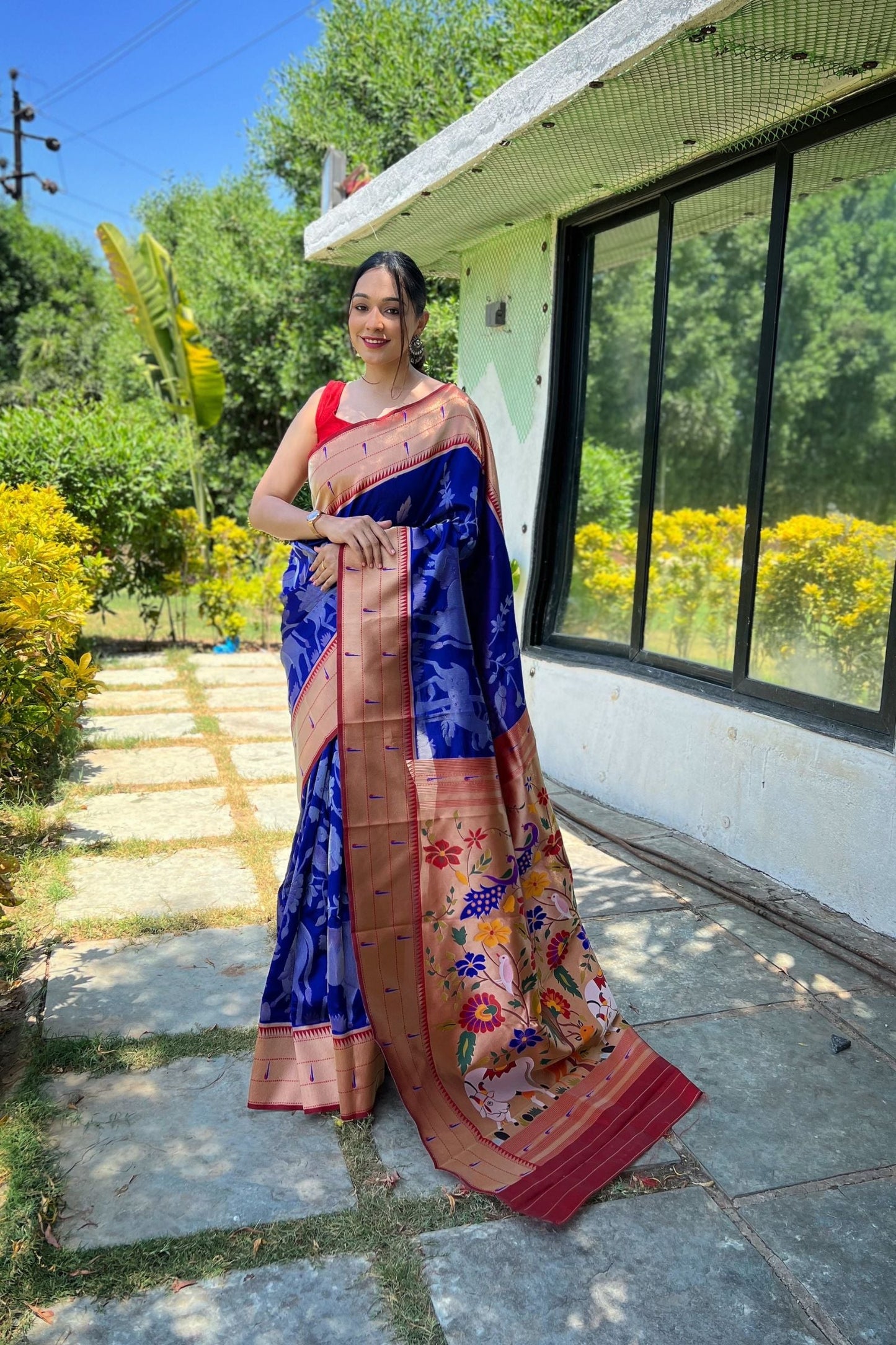 Royal Blue Zari Woven Soft Paithani Silk Saree with Traditional Pattern