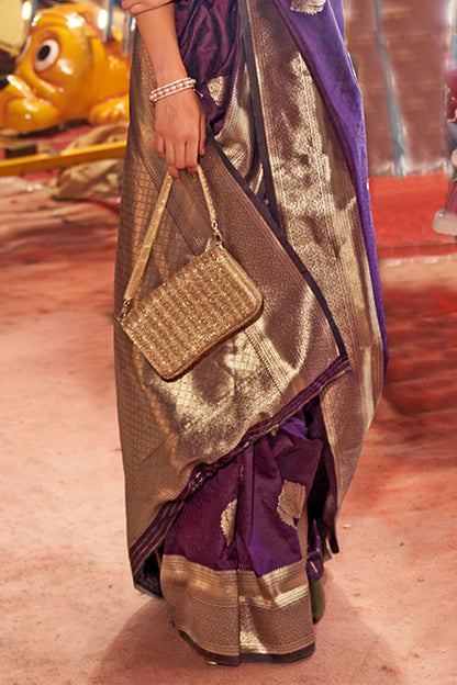 Warm Purple Banarasi Handloom Silk Saree